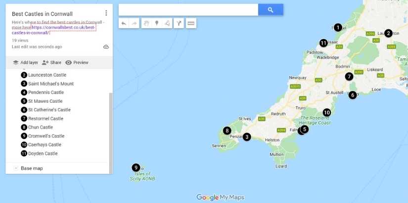 map of best castles in cornwall