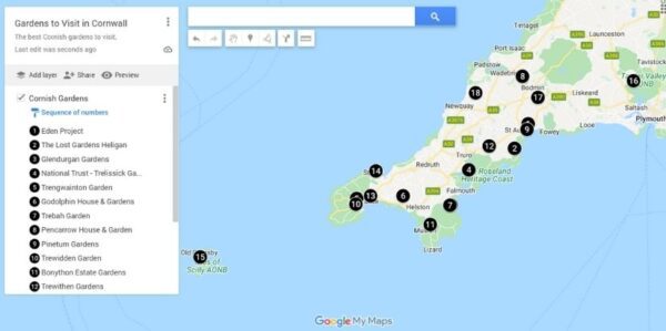 Map of Best Cornish Gardens